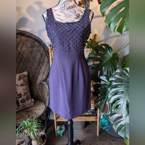 Vintage Womens Purple Beaded Mini Dress Size 2